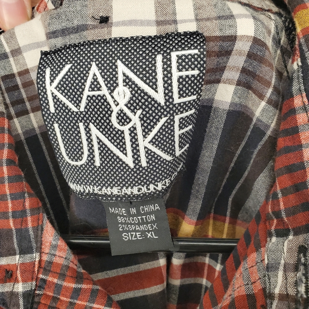 Kane Unke Mens Shirt XL Plaid Grunge Punk Country 90s - Picture 3 of 6